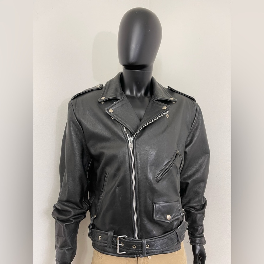 Tannery West Black Leather Biker Jacket Men’s XL